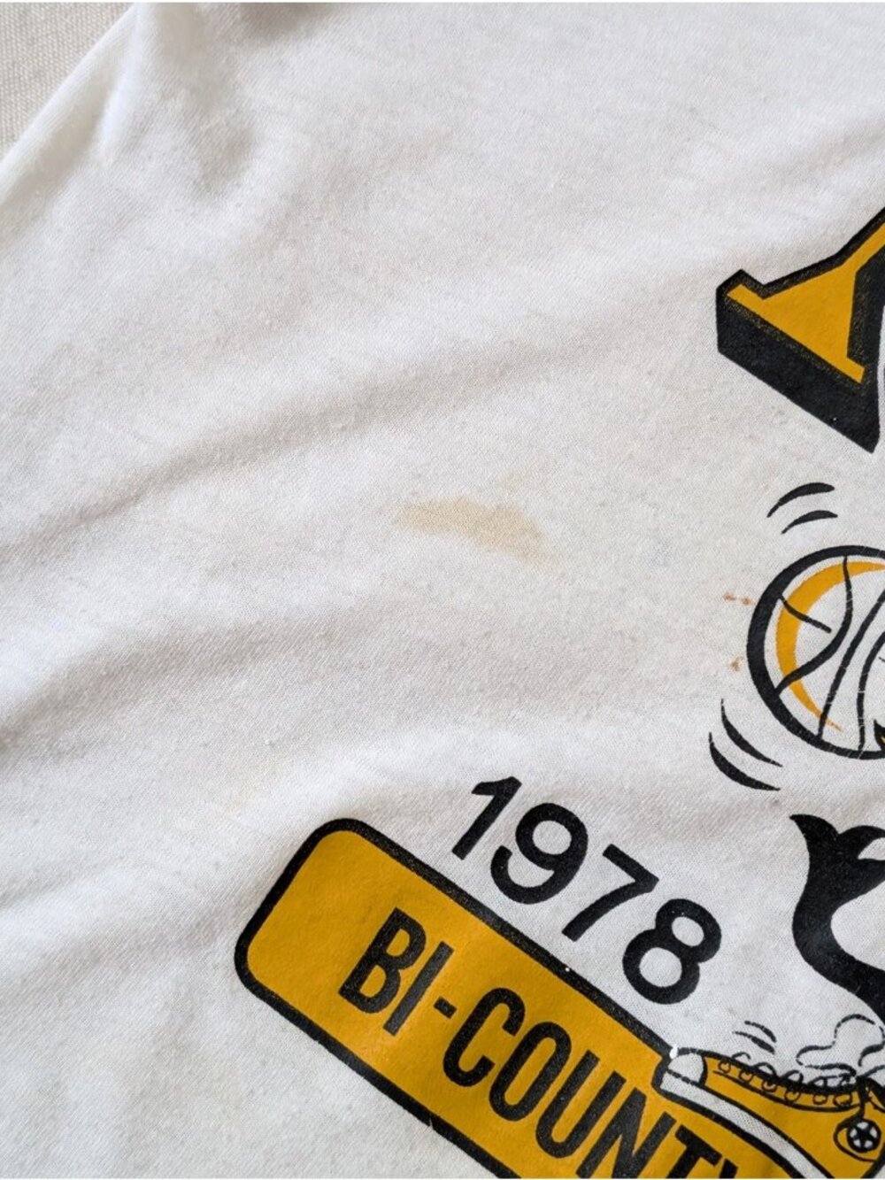 Vintage 70s Paper Thin Ringer Tee Dragon Basketball Graphic Downerwear USA LG - Picture 12 of 12